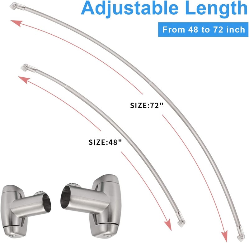TOPROD Curved Shower Curtain Rod, Round Shower Curtain Rod 48-72 Inches Adjustable, Rounded Bowed Stainless Steel Shower Rods for Bathroom, Bathtub, More Shower Space, Brushed Nickel, Need to Drill - Image 2